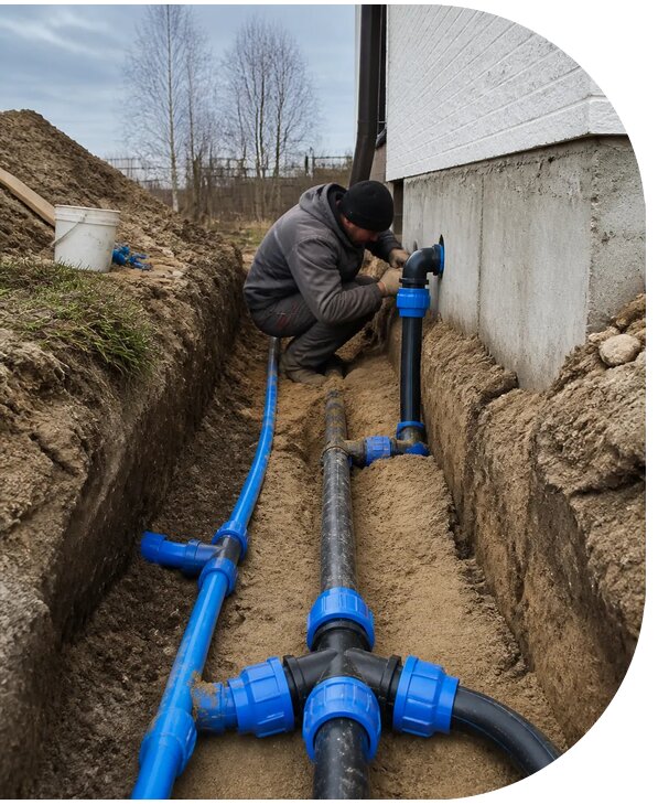 Монтаж наружного водопровода на участке под ключ в Кумертау